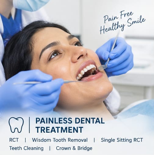 Patient receiving dental treatment in a dental chair.